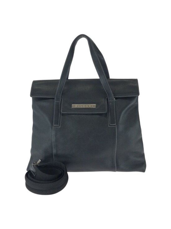 Bulgari Handbags - Bvlgari Vintage 2-Way Black Silver Leather Tote Shoulder Bag